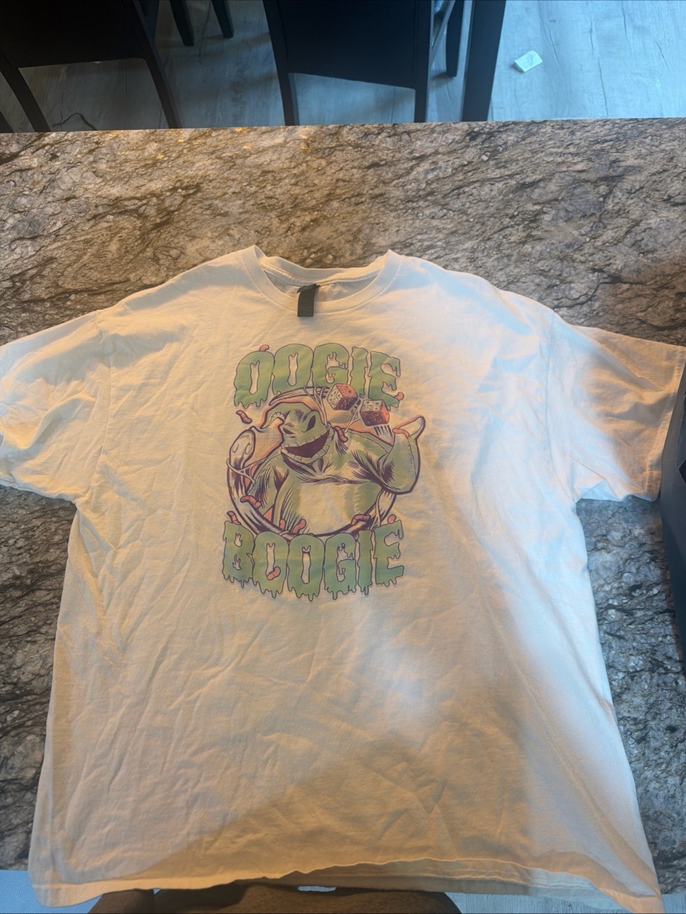 Gildan White T-Shirt with Green and Purple Graphic